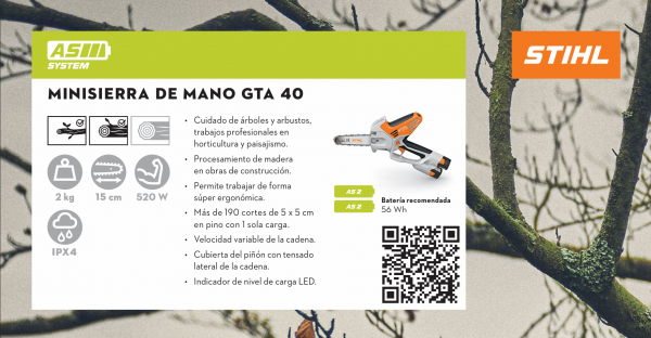 Mini Motosierra GTA 40 Stihl Podadora Profesional - Kit con 2 baterías, cargador y maletín - STIHL