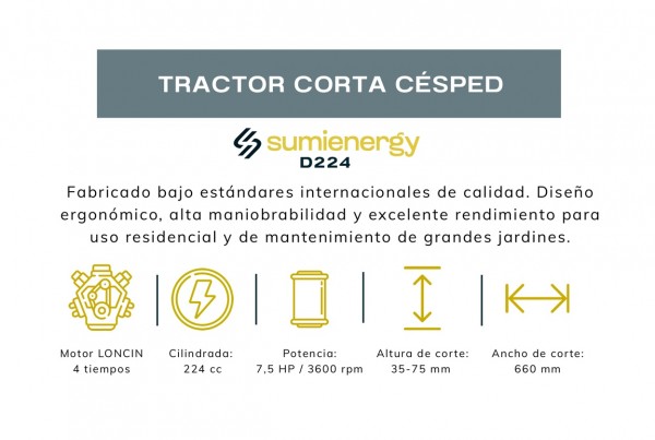 Tractor cortacésped Sumienergy - 7.5 HP 66cm de corte - Modelo D224 - BlackWeek