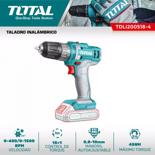 TALADRO INALAMBRICO 20V 1500rpm 45Nm TDLI200518-4 - TOTAL