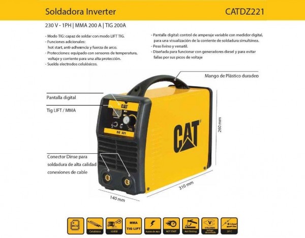 Soldadora Inverter MMA CAT - 200A - Incluye accesorios - CAT