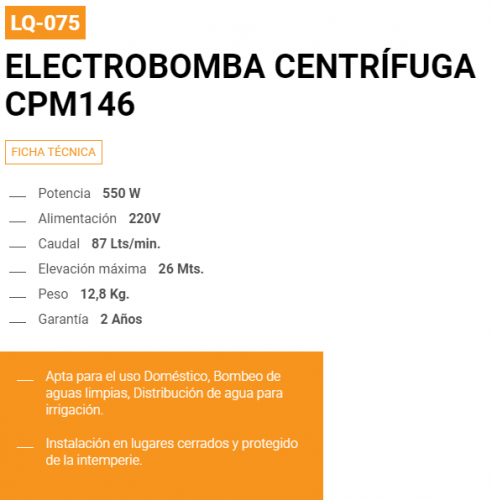 BOMBA CENTRIFUGA LUSQTOFF CPM146 - CUB CADET