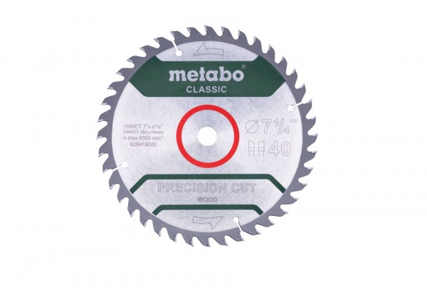 Hoja de sierra circular para madera Metabo - Precision Cut Classic 7 1/4X5/8 WZ 40 - METABO